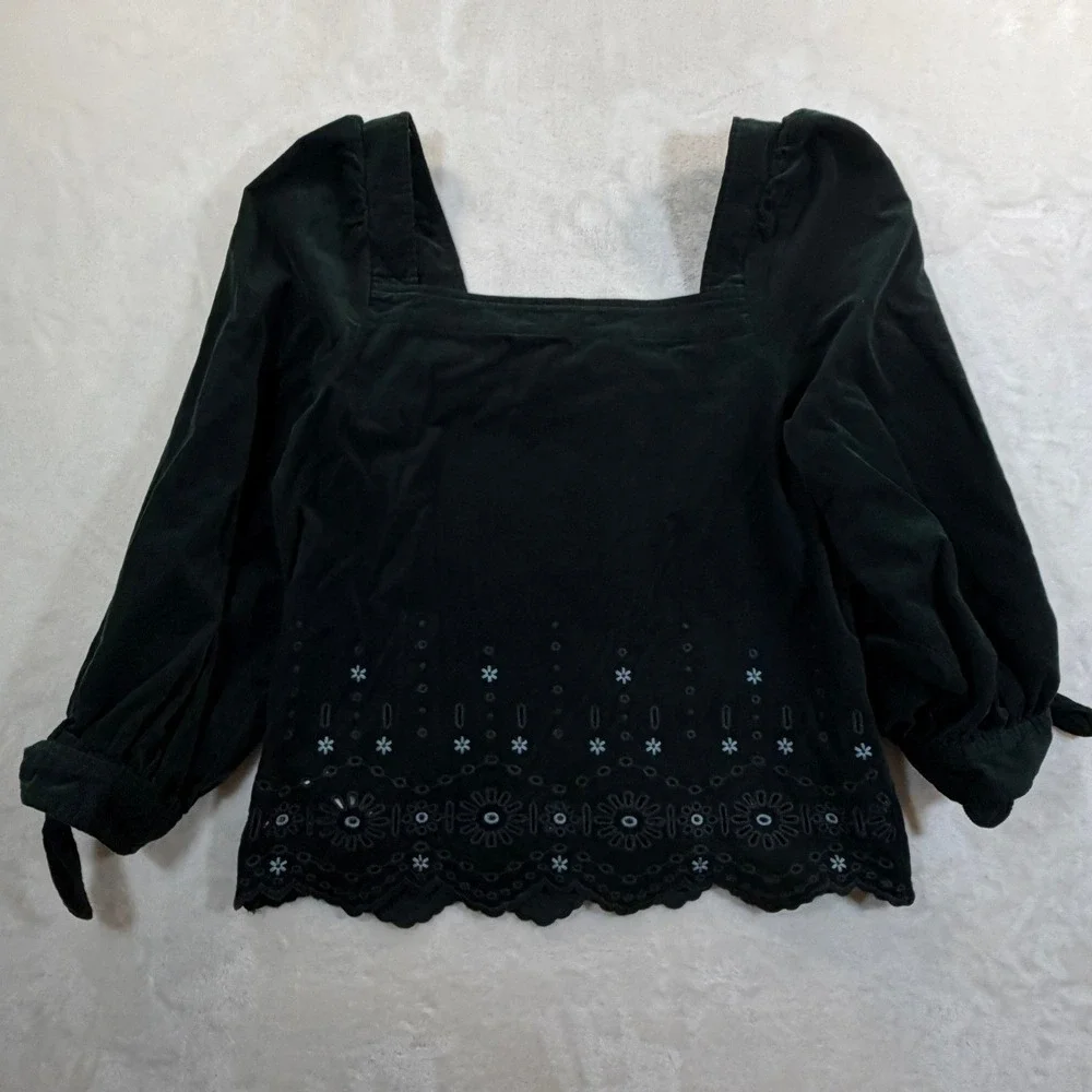 Madewell Green Eyelet Corduroy Button Front Top Women S Excellent
